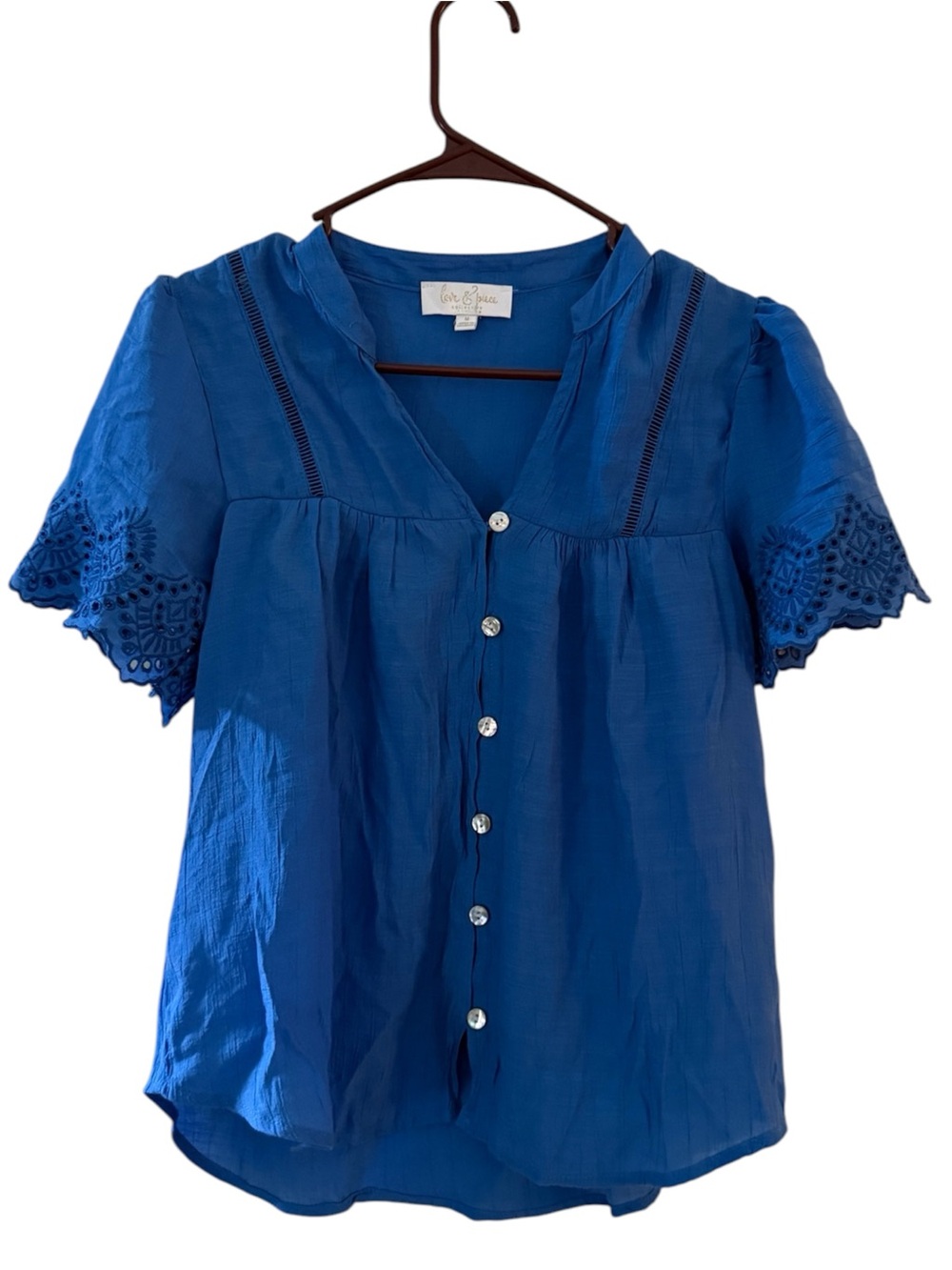 Love & Piece Collection Royal Blue Boho Embroidered Blouse Top